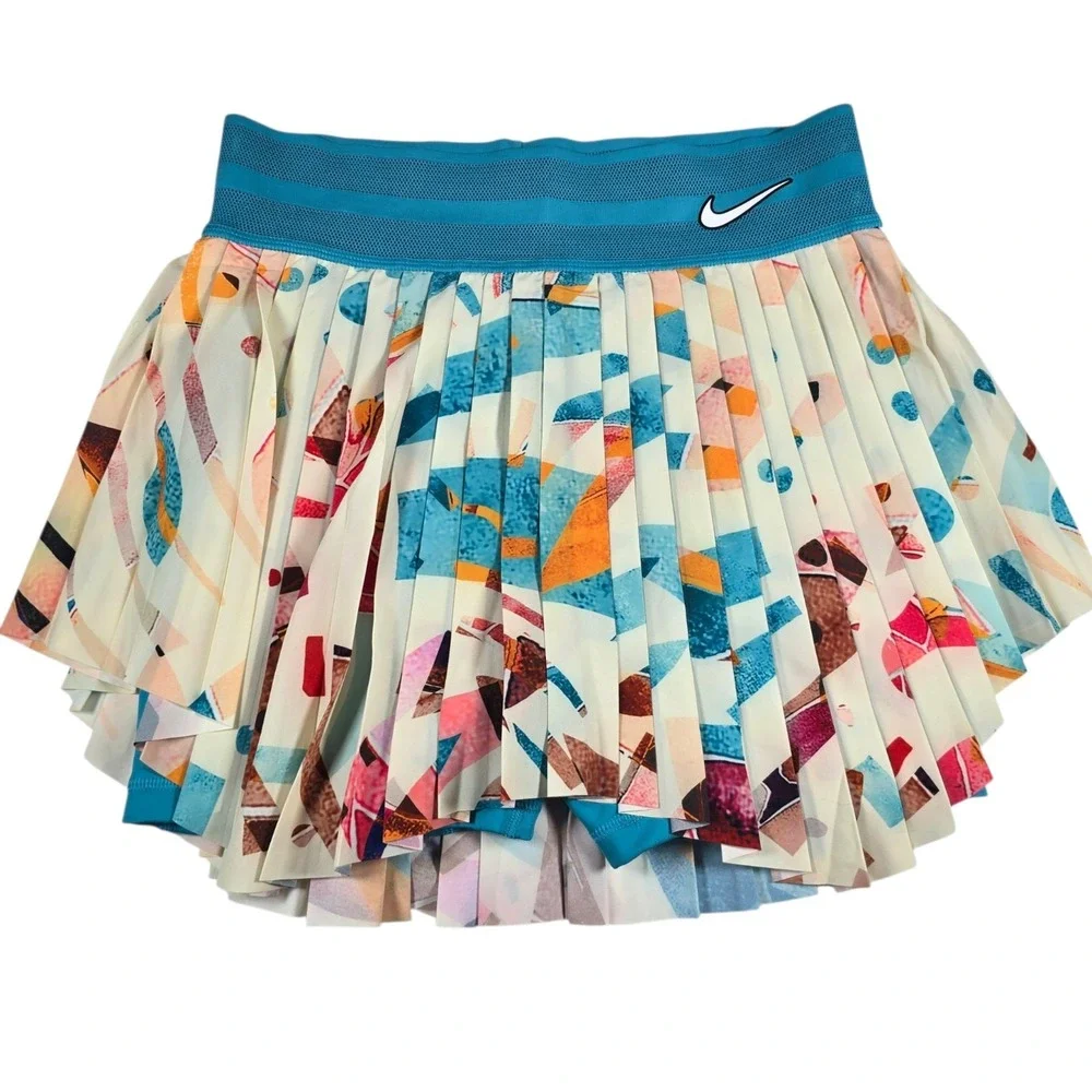Nike Court Dri-FIT Slam Coconut/Teal AOP Pleated Tennis Skirt Skort- Women's Sm